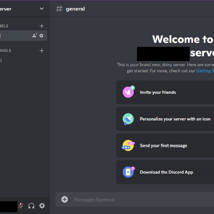 The main dashboard of a user's server on the Discord web app.