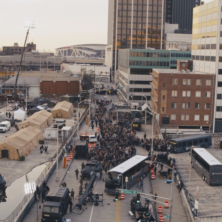 An early image of an intersection in the DMZ series before visual effects.