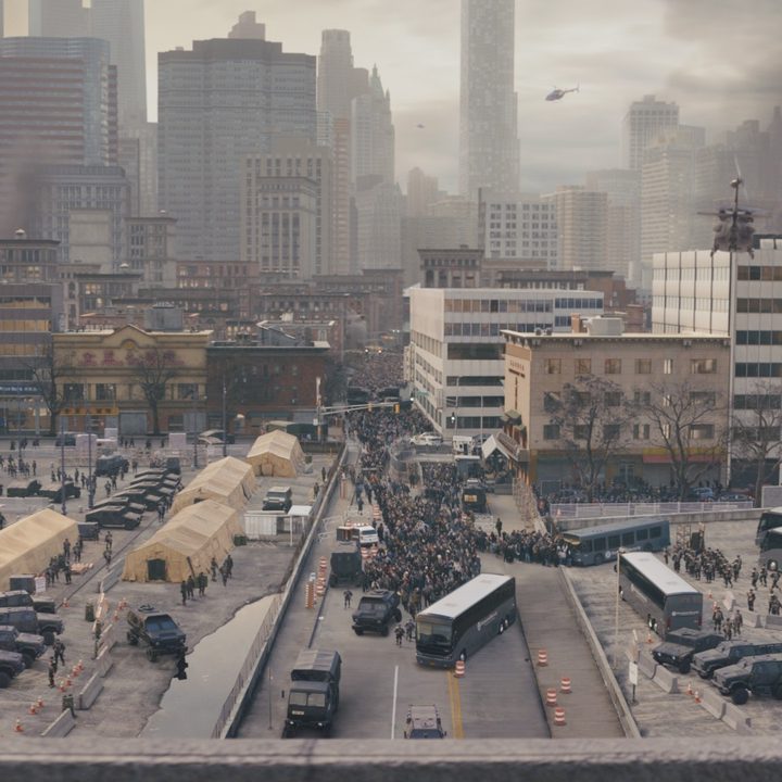 An post-visual effects image of an intersection in the DMZ series.