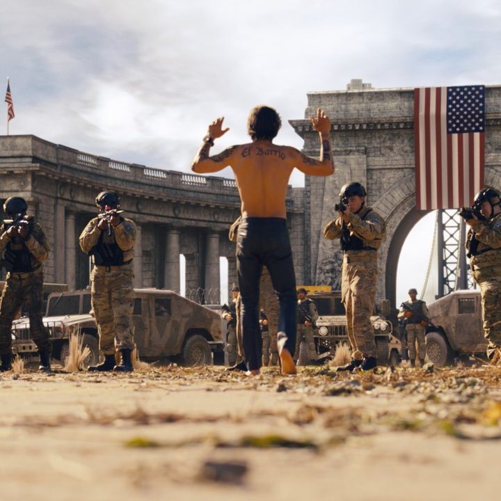 An image from the DMZ series featuring actors against a backdrop created with visual effects.
