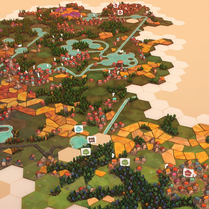 A Dorfromantik city is built out.