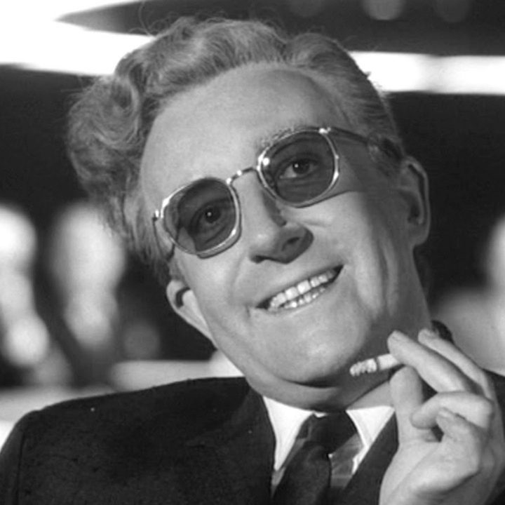 Peter Sellers in Dr. Strangelove, directed by Stanley Kubrick