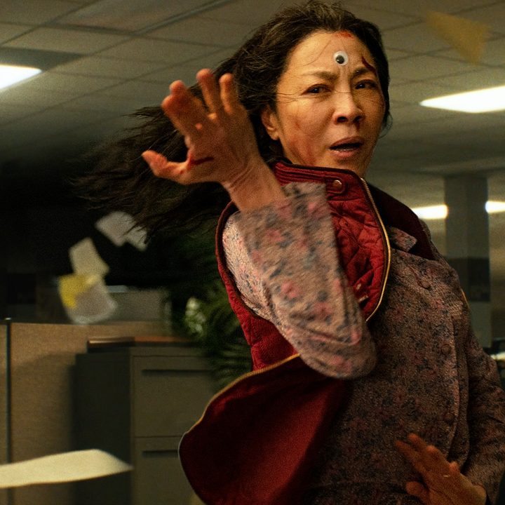 Michelle Yeoh performs kung fu in a scene from Everything Everywhere All At Once.