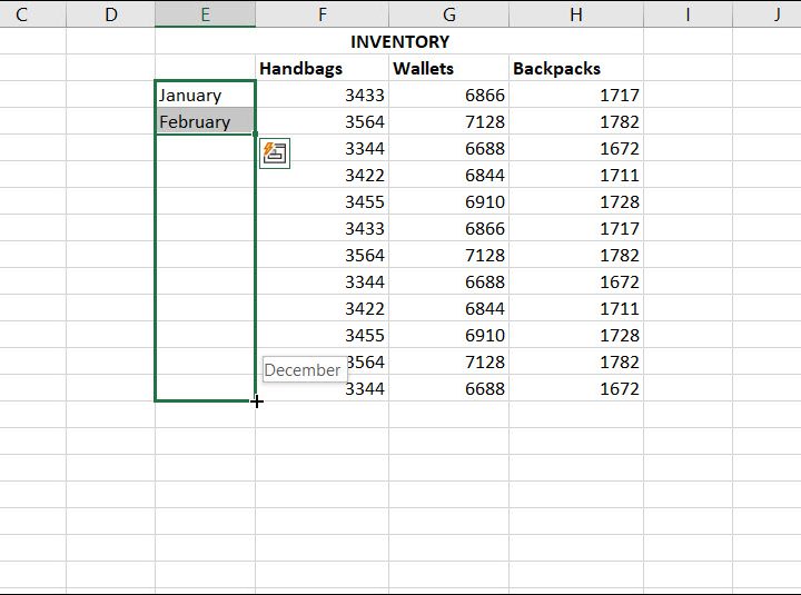 AutoFill for months in a year in Excel.