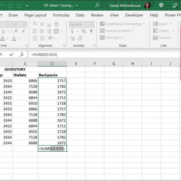 Excel AutoSum functions with SUM selected.