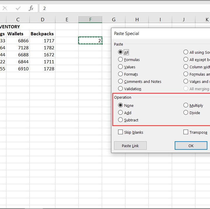 Paste Special Operations in Excel.