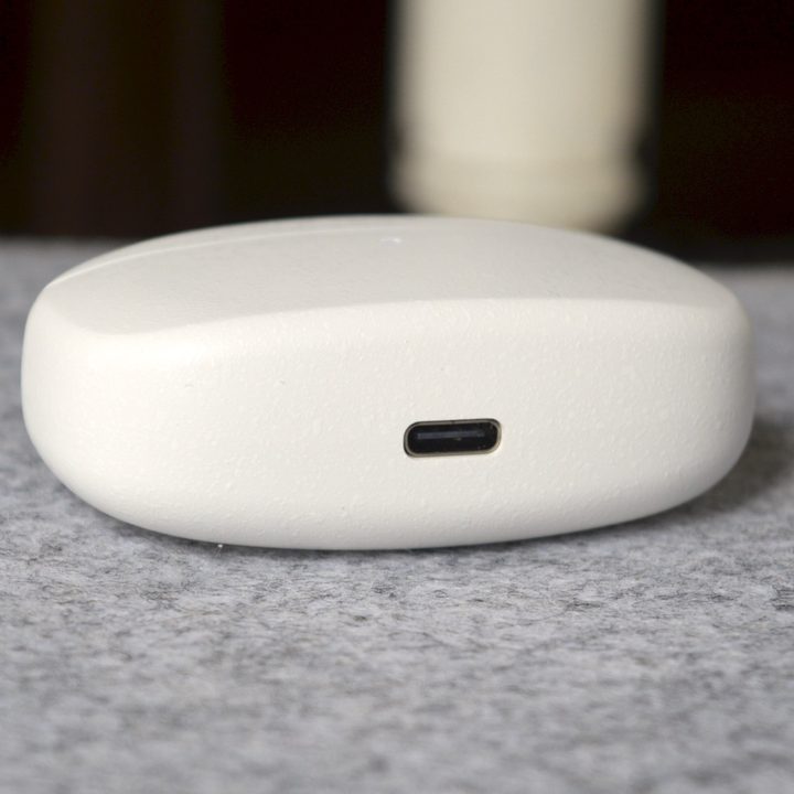 Close-up of the Final Audio ZE3000 charging case showing the USB-C charging port.