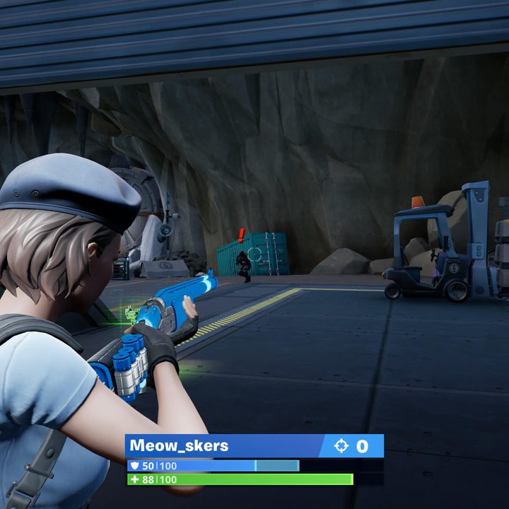 Jill Valentine shooting enemy in Fortnite.