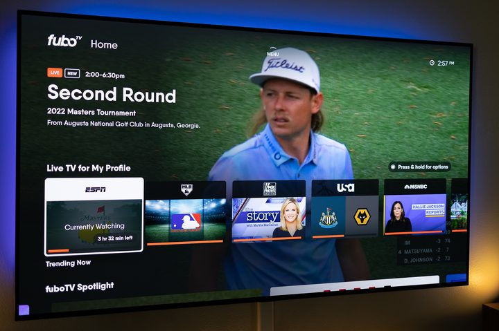 Photo of the homepage of Fubo with golfer Cameron Smith.