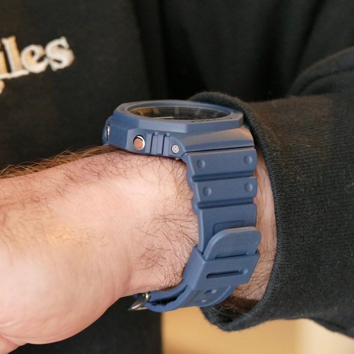 Side view of the G-Shock GA-B2100 on a man's wrist.