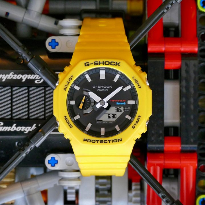 The yellow G-Shock GA-B2100 seen from above.