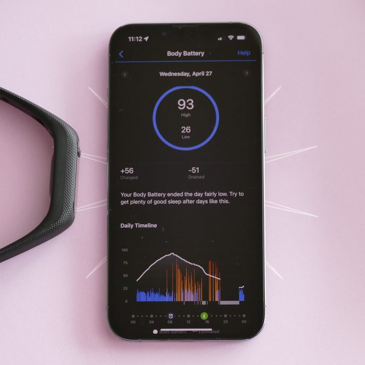 Garmin Vivosmart 5 Connect app's Body Battery screen.