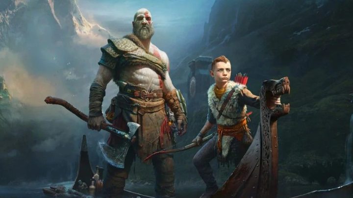 Kratos and Atreus standing next to each other on the cover of the game God Of War.