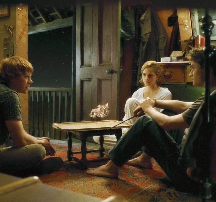 Ron, Hermione, and Harry talking in HP and the Half-Blood Prince