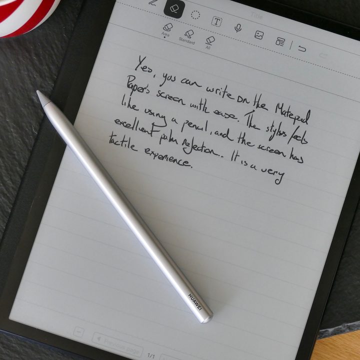 Handwritten text on the screen of the MatePad Paper using the M Pencil stylus.
