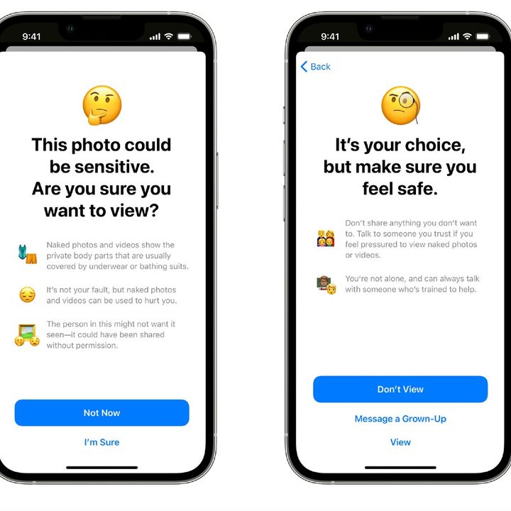 Screenshots of Apple's new nudity-scanning feature.
