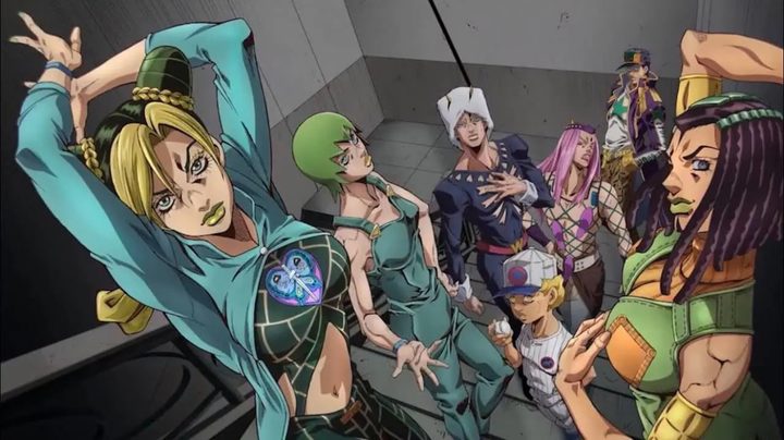 Jolyne and the rest of JoJo's Bizarre Adventure: Stone Ocean's main cast.