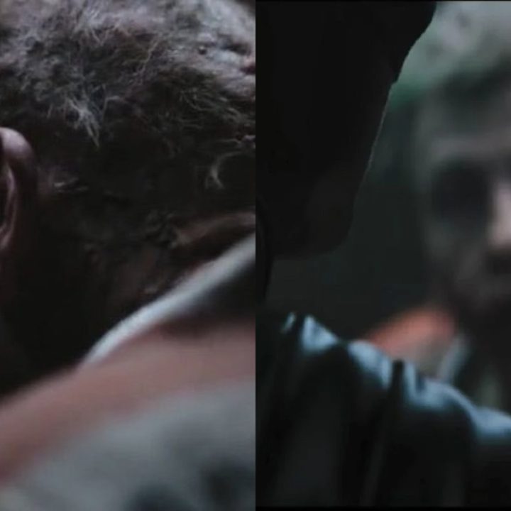 Split image of the Joker's obscured appearance in The Batman's deleted scene