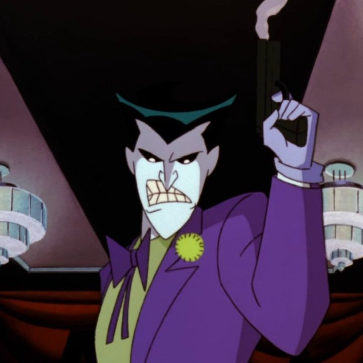 An enraged Joker holding his smoking gun in TNBA.