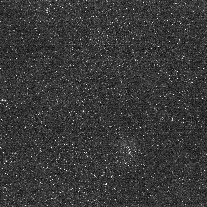 With an exposure time of 10 seconds, the Rosette Nebula is just visible in the lower right of center of the T2CAM frame.