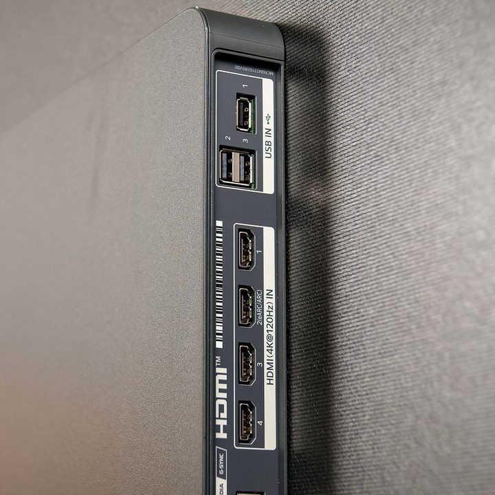 HDMI and other plugin ports on the LG C2 OLED TV.