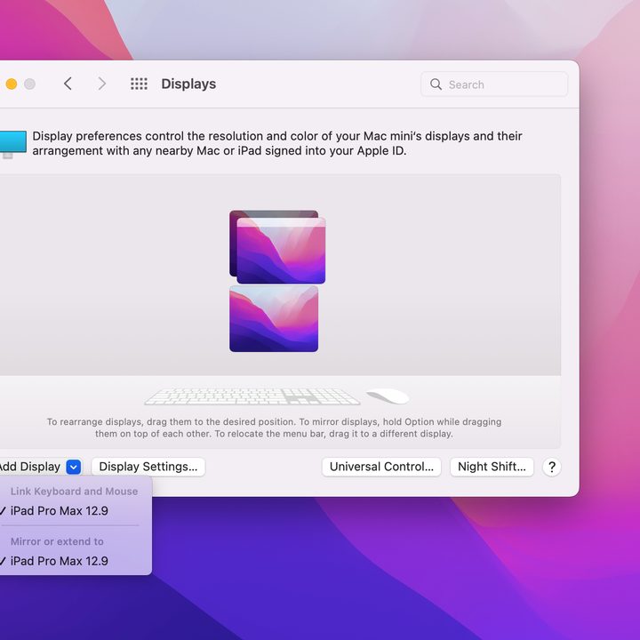Universal Control and Sidecar active at the same time on MacOS.