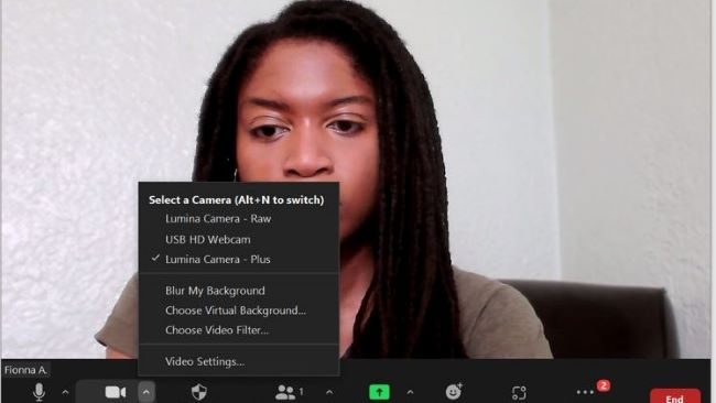 The Lumina camera settings in Zoom.