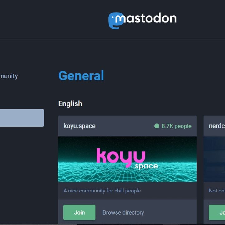 Webpage showing Mastodon's collection of communities users can join.