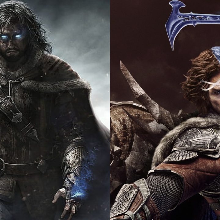Split image of Talion combined with the wraith in Middle-earth: Shadow of Mordor and War cover arts.