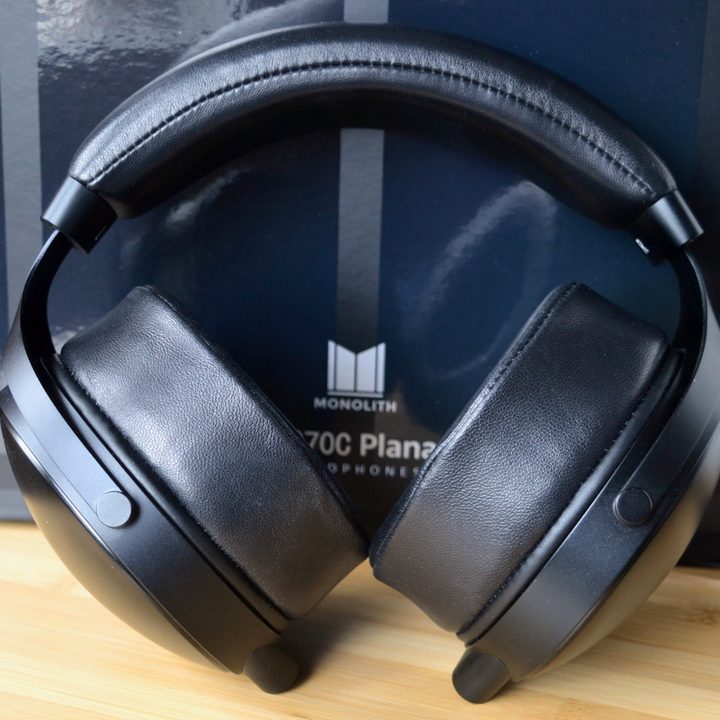 Monoprice Monolith M1070C seen with faux-leather ear cushions.