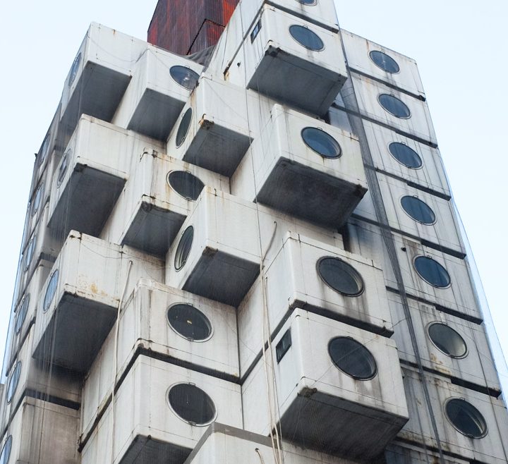 The Nakagin Capsule Tower in Tokyo, Japan.