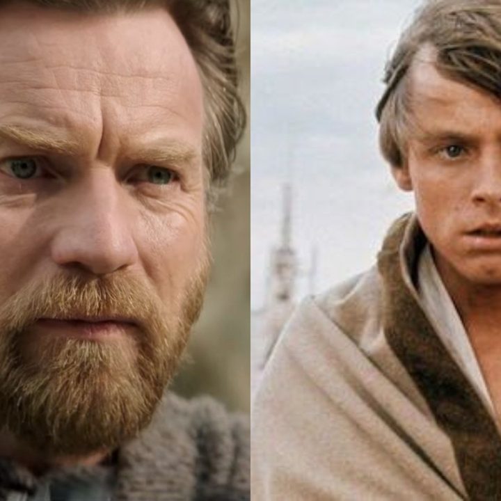 Split image of Obi-Wan watching over Luke and the latter in A New Hope.