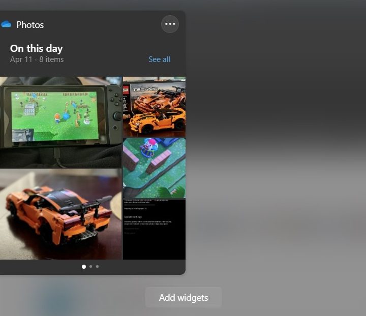 The OneDrive Widget on Windows 11 showing photos.