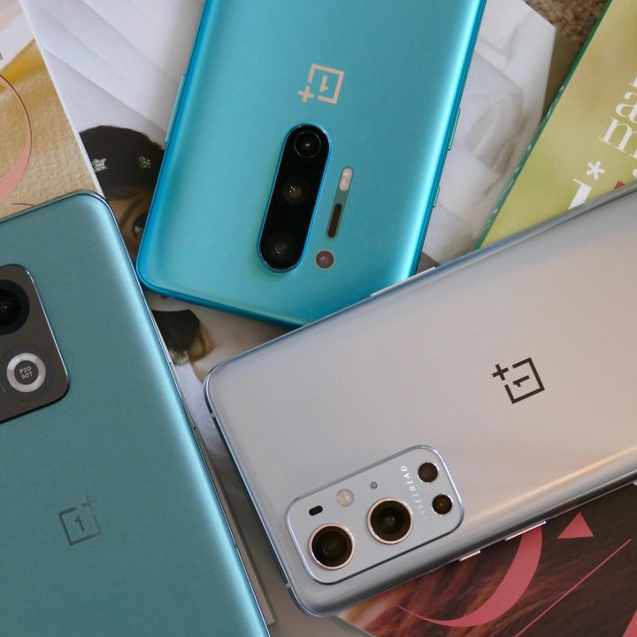 OnePlus 10 Pro, OnePlus 9 Pro, and OnePlus 8 Pro camera modules.