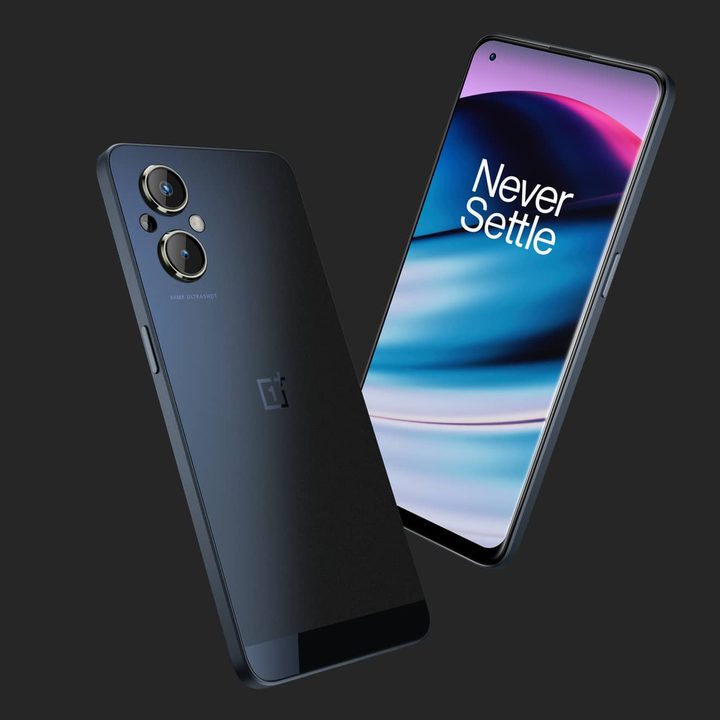 OnePlus Nord N20 front screen and rear casing against black background.