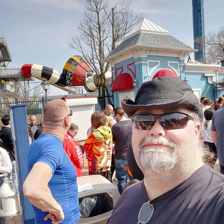 Selfie taken while waiting in line.