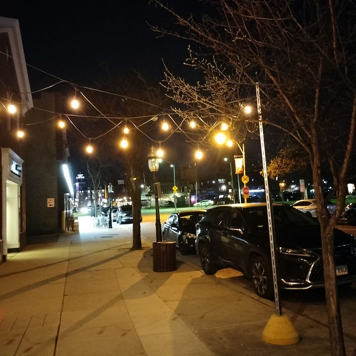 Night shot of a street.
