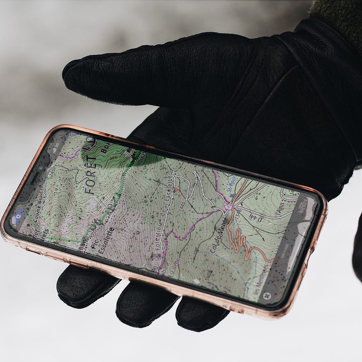 A topographical map is displayed on an iPhone app.