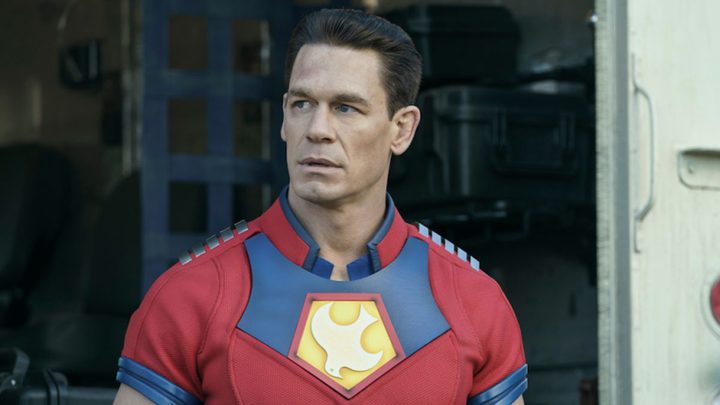 John Cena as Peacemaker with his helmet off in Peacemaker.
