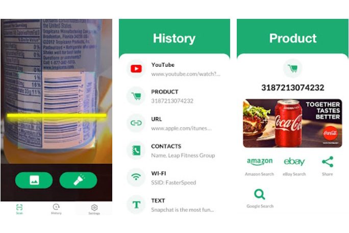 QR Scanner 2022 detailing history and product information.
