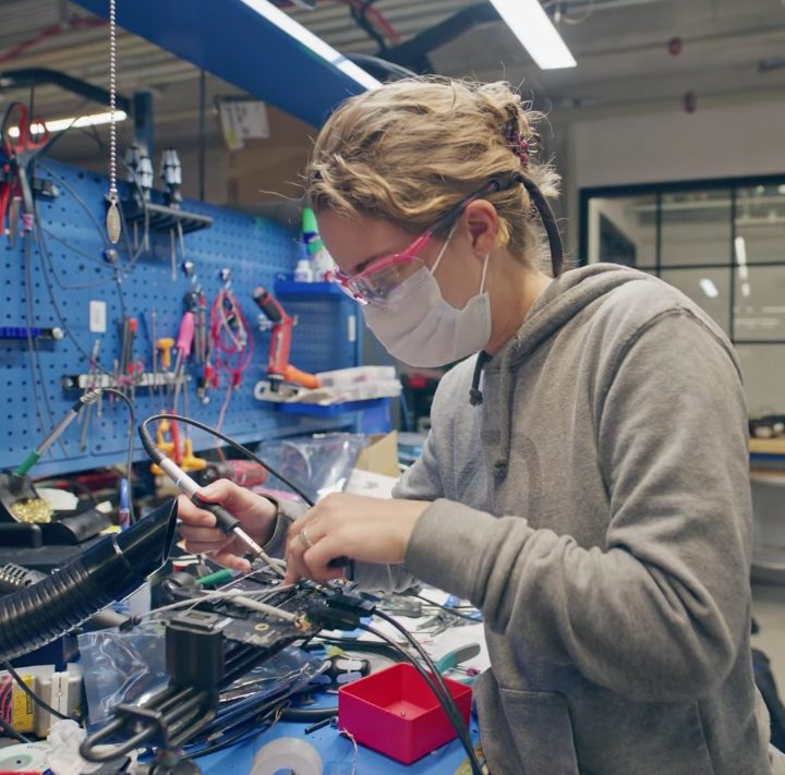 Roboticist Cassie Moreira working at Boston Dynamics.