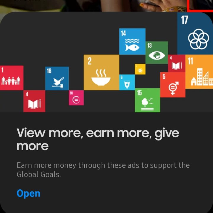 Samsung Global Goals Settings menu.