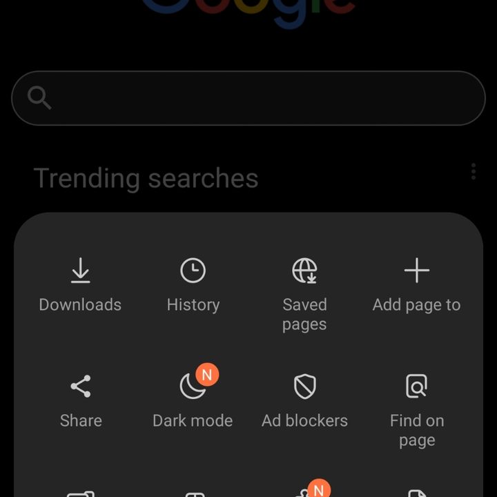 Samsung Internet Settings.