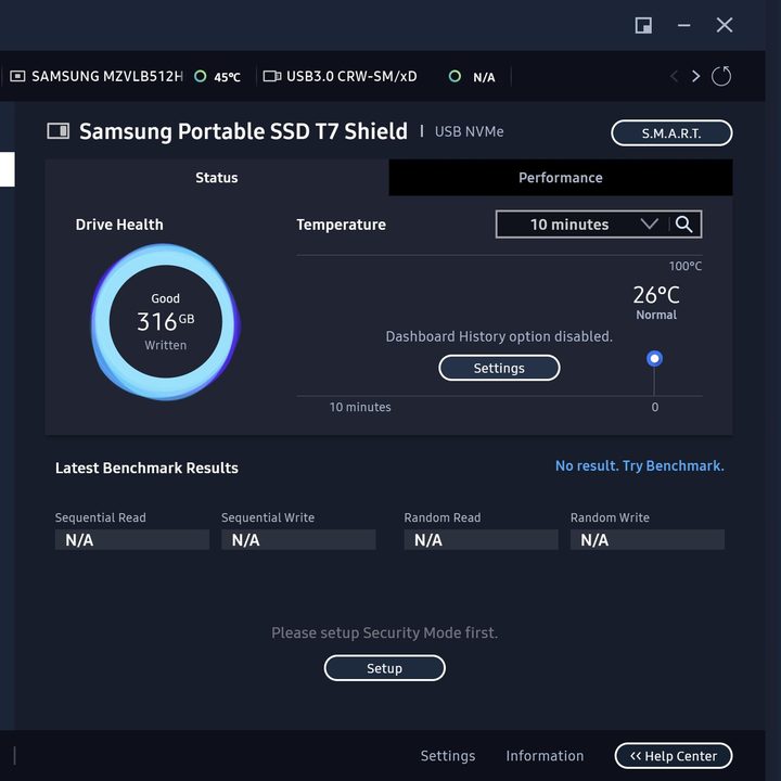 Samsung magician software for the T7 Shield hard drive.