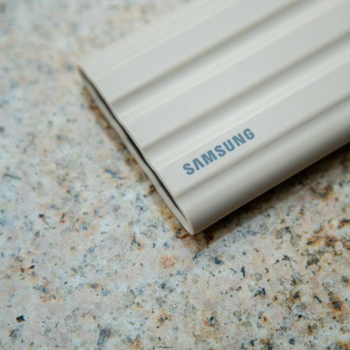 Samsung logo on the T7 Shield.