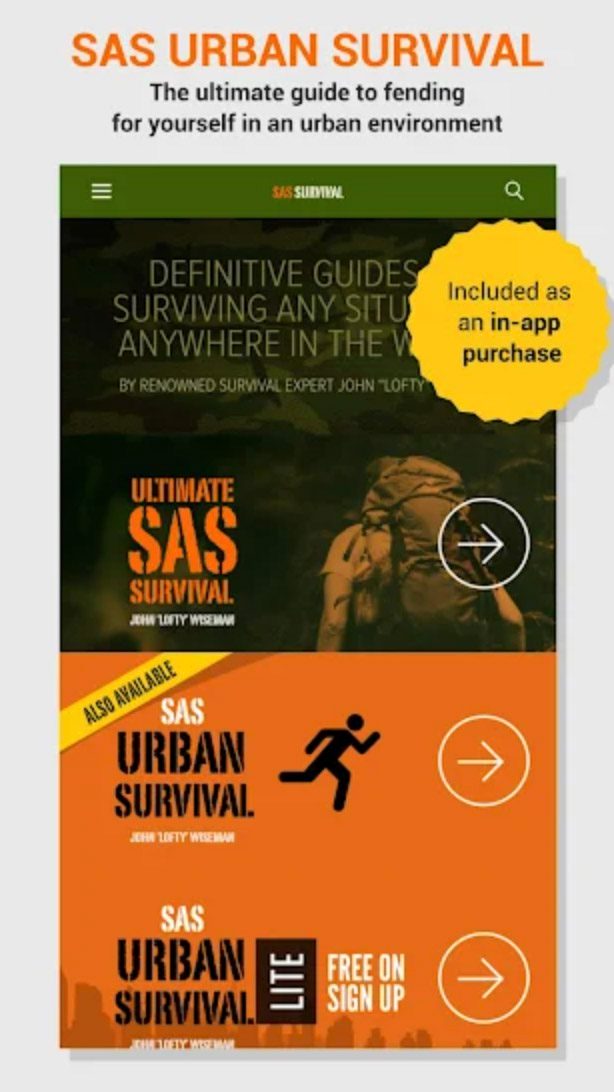 A screenshot of the SAS Survival App.