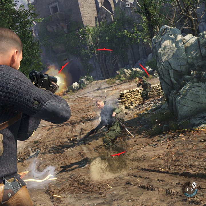 Karl shoots a Nazi at the Chateau in Sniper Elite 5.