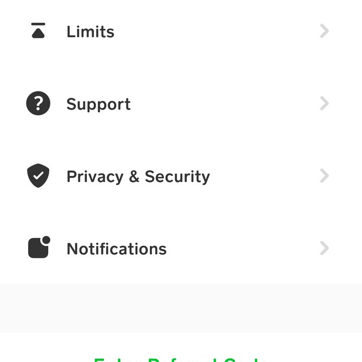 Cash App privacy and security menu.