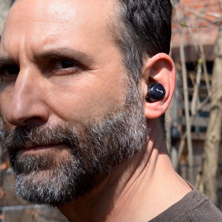 Man wearing Sennheiser Momentum True Wireless 3.