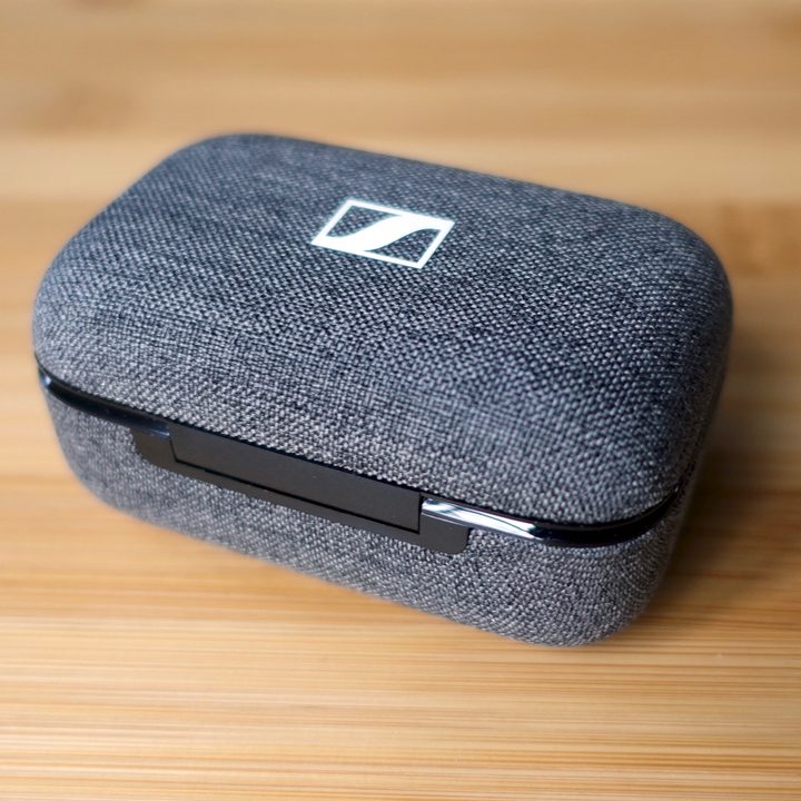 Rear of Sennheiser Momentum True Wireless 3 charging case.